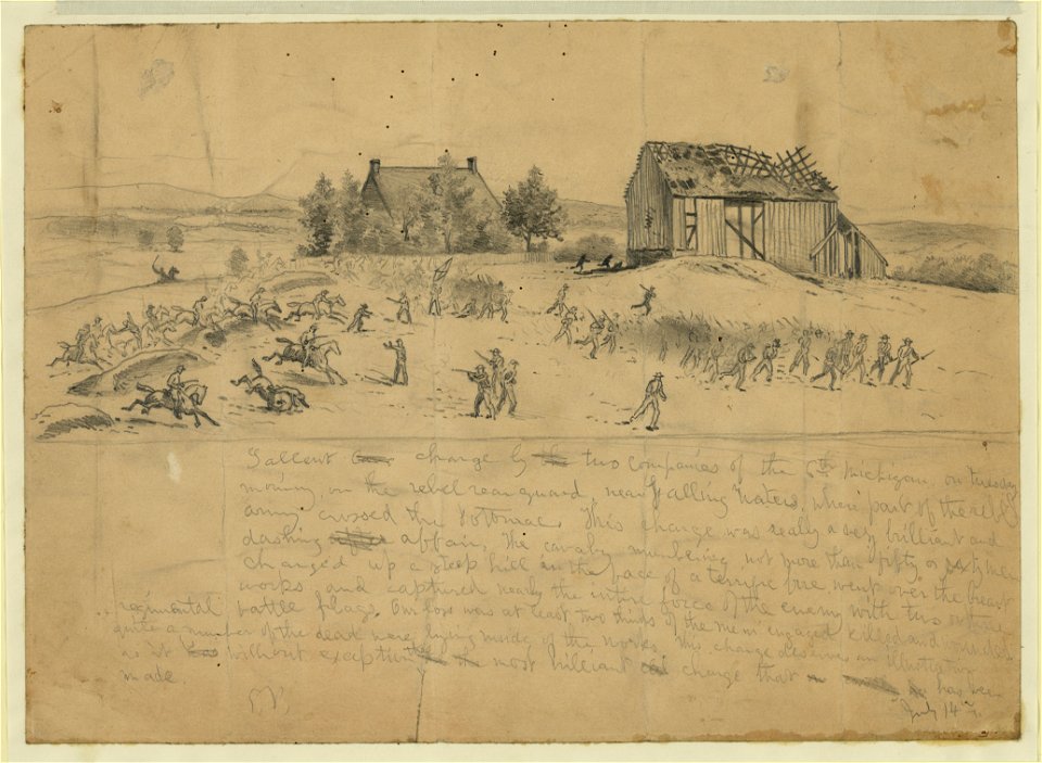 Gallant charge by two companies of the 6th Michigan on Tuesday morning on the rebel rearguard, near Falling Waters, where part of the rebel army crossed the Potomac LCCN2004661936