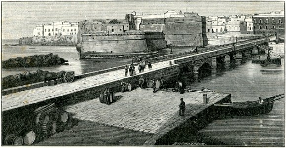 Gallipoli veduta del castello e del ponte xilografia di Richard Brend'amour