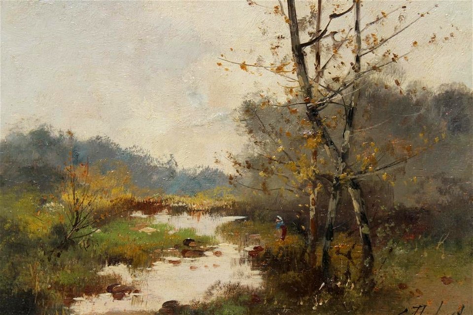 Landscape paintings with figures by Eugene Galien-Laloue, oil on panel