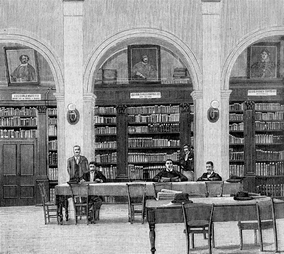 Gallipoli – Interno della biblioteca (xilografia)
