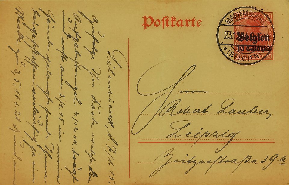 Ganzsache WWI Belgien 1914 10Ct 