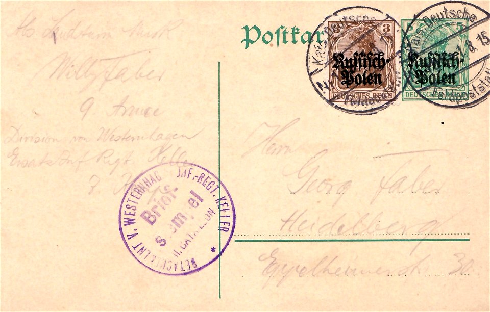 Ganzsache Russisch-Polen 1915 5+3 Pf