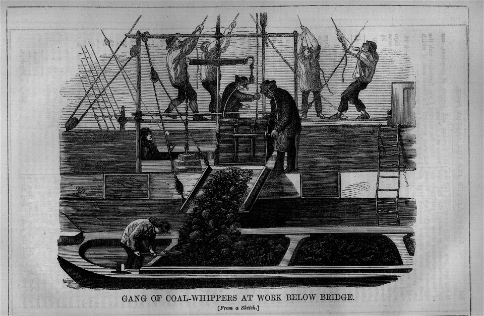 Gang of Coal-Whippers at work below bridge