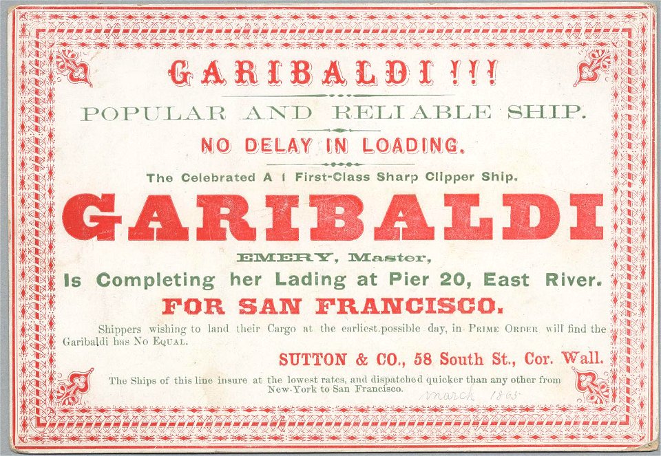 GARIBALDI Clipper ship sailing card HN002740aA