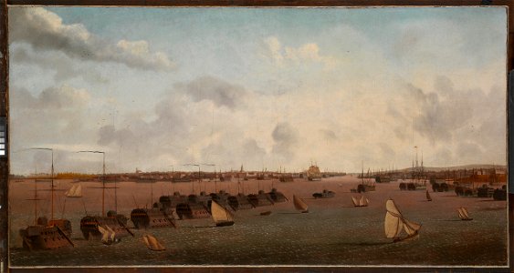 Garneray - Portsmouth Harbour with Prison Hulks