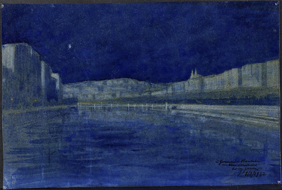 Garnier-Tony, Lyon, paysage nocturne vue Fourviere depuis la Saone