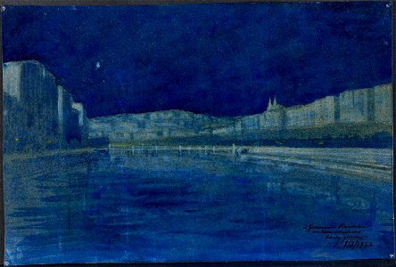 Garnier-Tony, Lyon, paysage nocturne vue Fourviere depuis la Saone