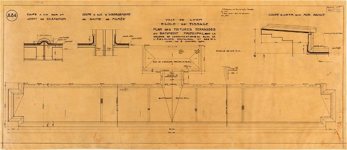 Garnier-Tony, Lyon, école de tissage, plan des toitures terrasses du batiment principal