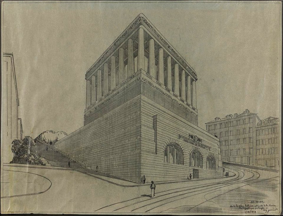 Garnier-Tony, monument aux morts de la Croix-Rousse, vue place Bellevue, extrémité de la rue de la République prolongée