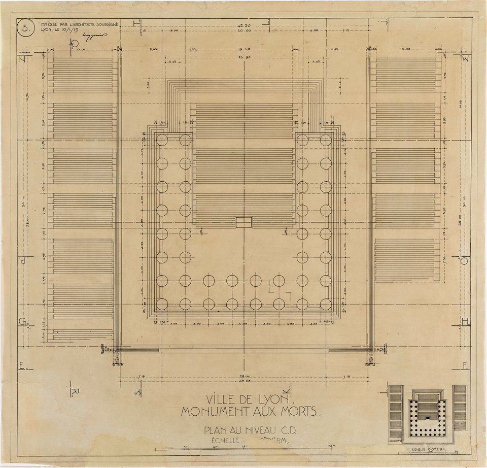 Garnier-Tony, monument aux morts de la Croix-Rousse, plan au niveau C.D