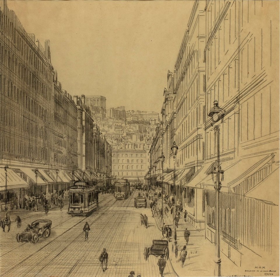 Garnier-Tony, monument aux morts de la Croix-Rousse, vue de la place de la république
