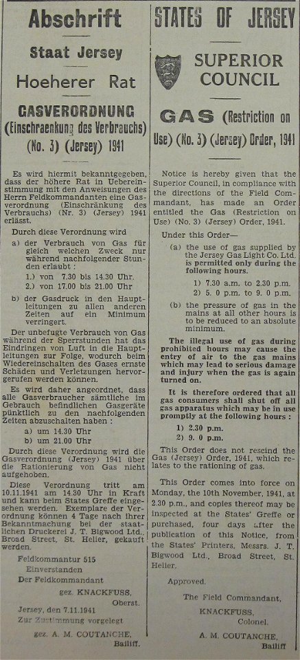 Gas order 1941 Jersey