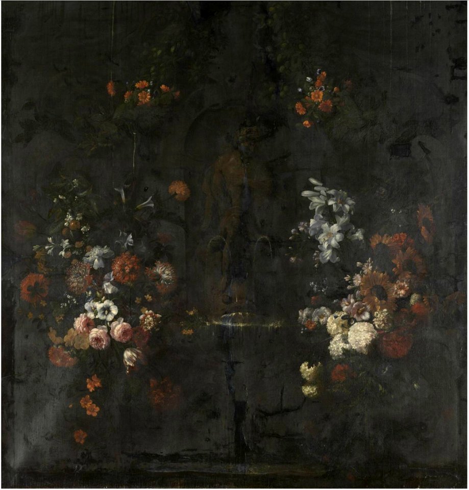 Gaspar Peeter Verbruggen (II) - Flower garland surrounding a statue of Apollo