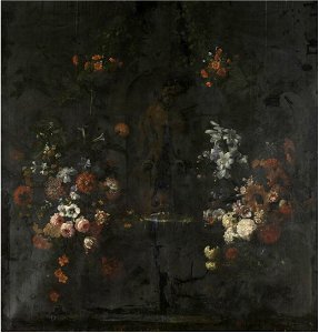 Gaspar Peeter Verbruggen (II) - Flower garland surrounding a statue of Apollo