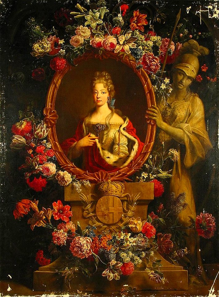 Gaspar Peeter Verbruggen (II) - Portrait of Maria Luisa of Savoy in the Frame Decorated with Flowers