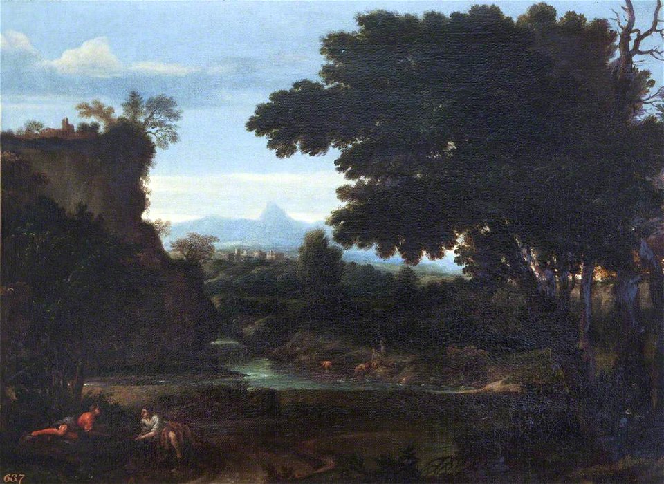 Gaspard Dughet (1615-1675) (style of) - Classical Landscape, with Figures Bathing in a River - 355516 - National Trust