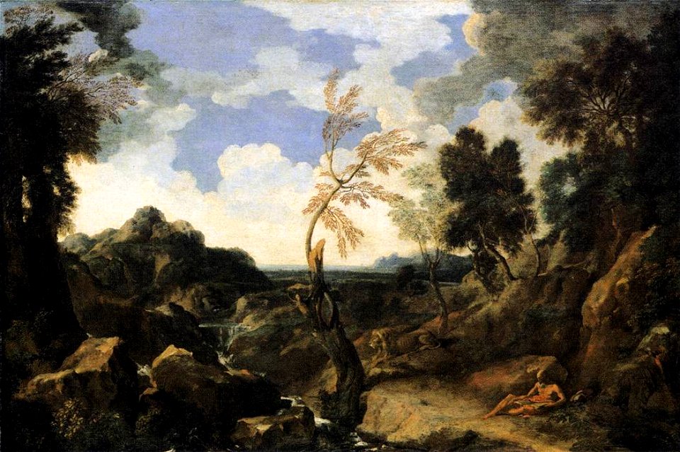 Gaspard Dughet - Landscape with St Jerome and the Lion - WGA6842