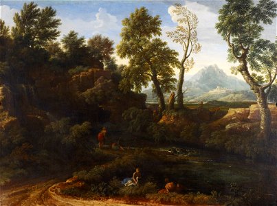 Gaspard Dughet (1615-75) - Landscape with figures by a pool - RCIN 405318 - Royal Collection