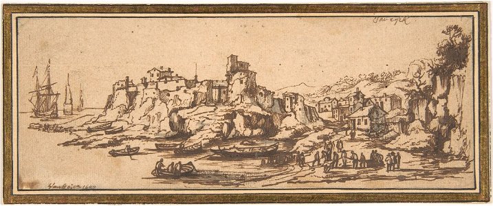 Gaspar van Eyck - View of an Italian Coastal Village with Boats Landing on a Beach
