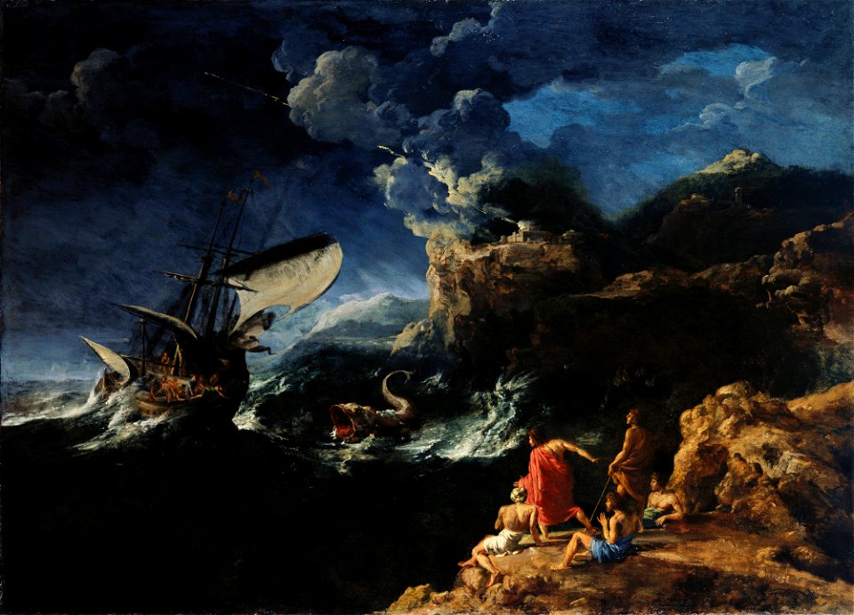 Gaspard Dughet (1615-75) - Seascape with Jonah and the Whale - RCIN 405355 - Royal Collection