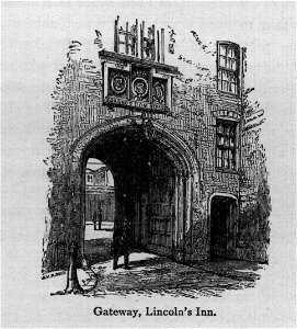 Gateway, Lincoln's Inn - Walks in London, Augustus Hare, 1878. Free illustration for personal and commercial use.