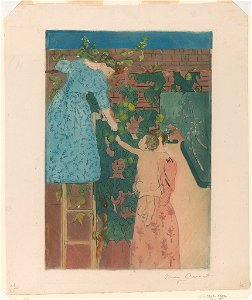 Gathering fruit - Mary Cassatt; MC (monogram). LCCN2002712195