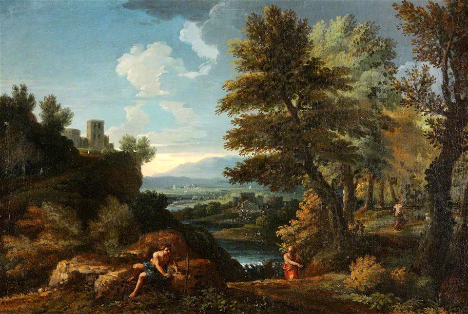 Gaspard Dughet (1615-1675) - Landscape with Travellers and a Distant River Valley - 1151404 - National Trust
