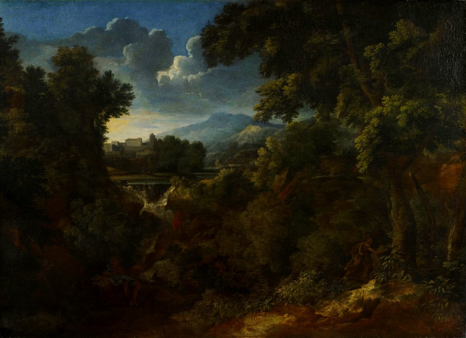 Gaspard Dughet (1615-75) - Landscape with Figures Beside a Waterfall - RCIN 405320 - Royal Collection