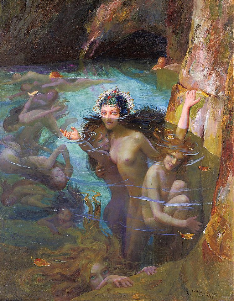 Gaston Bussiere - Sea Nymphs at a Grotto, 1924