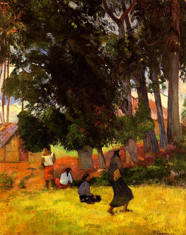 Gauguin 1892 Village tahitienne avec la femme en marche