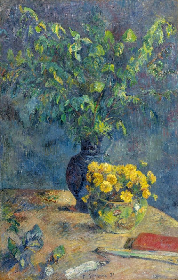 Gauguin Deux vases de fleurs et un éventail