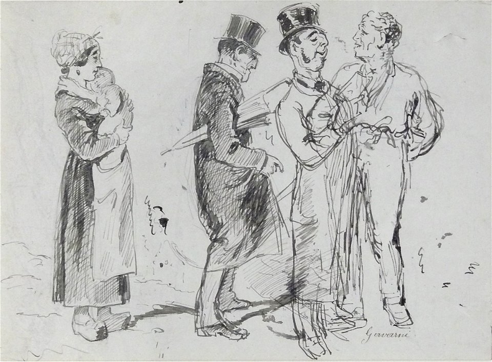 Gavarni P. - Ink - Etude de personnages (RECTO) 2 - 17x23cm