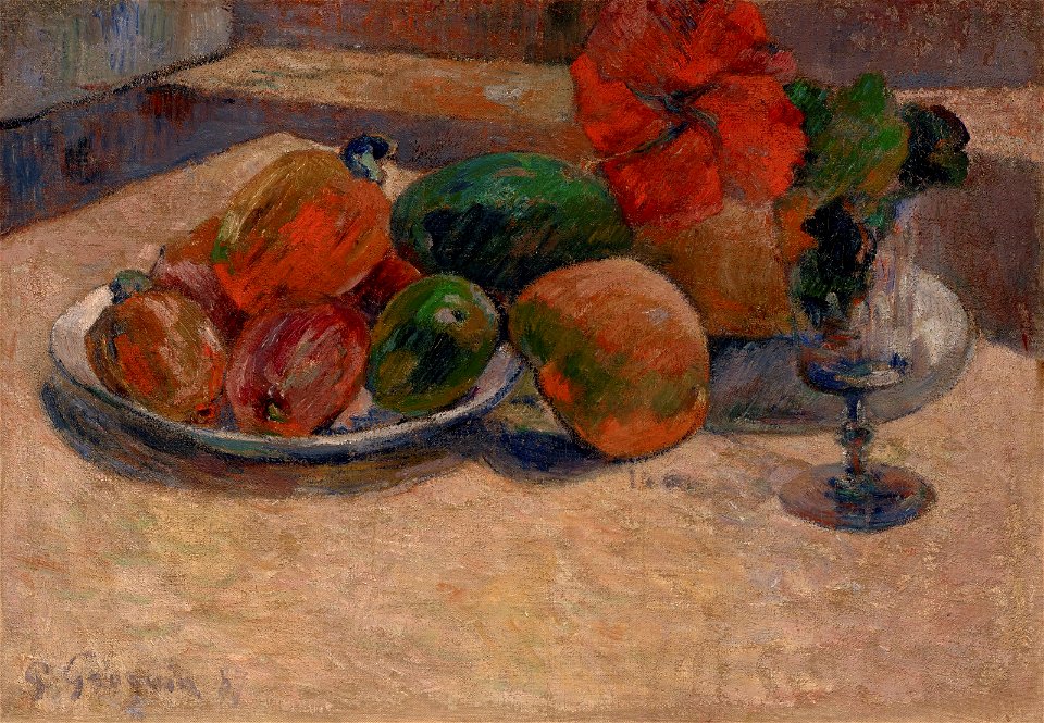Paul Gauguin - Still-life with mangoes and a hibiscus flower (1887)