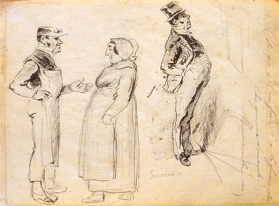 Gavarni P. attr. - Ink - Etude de personnages (VERSO) - 25x18.2cm