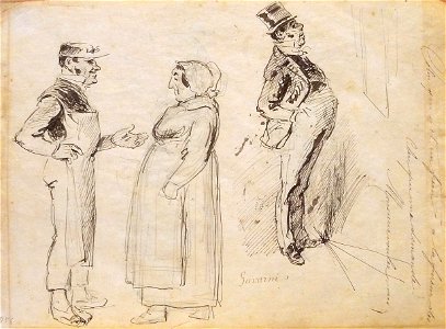 Gavarni P. attr. - Ink - Etude de personnages (VERSO) - 25x18.2cm