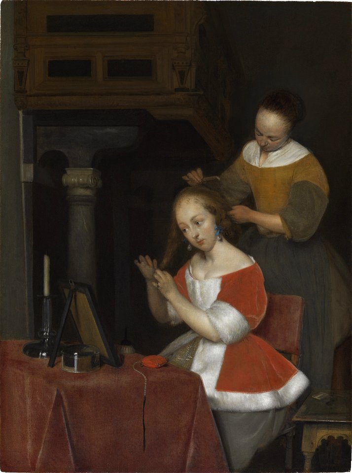 GB-107-Studio of Gerard Ter Borch-A Woman Seated at her Toilet