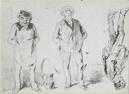 Gavarni P. - Ink - Etude de personnages (VERSO) 2 - 17x23cm