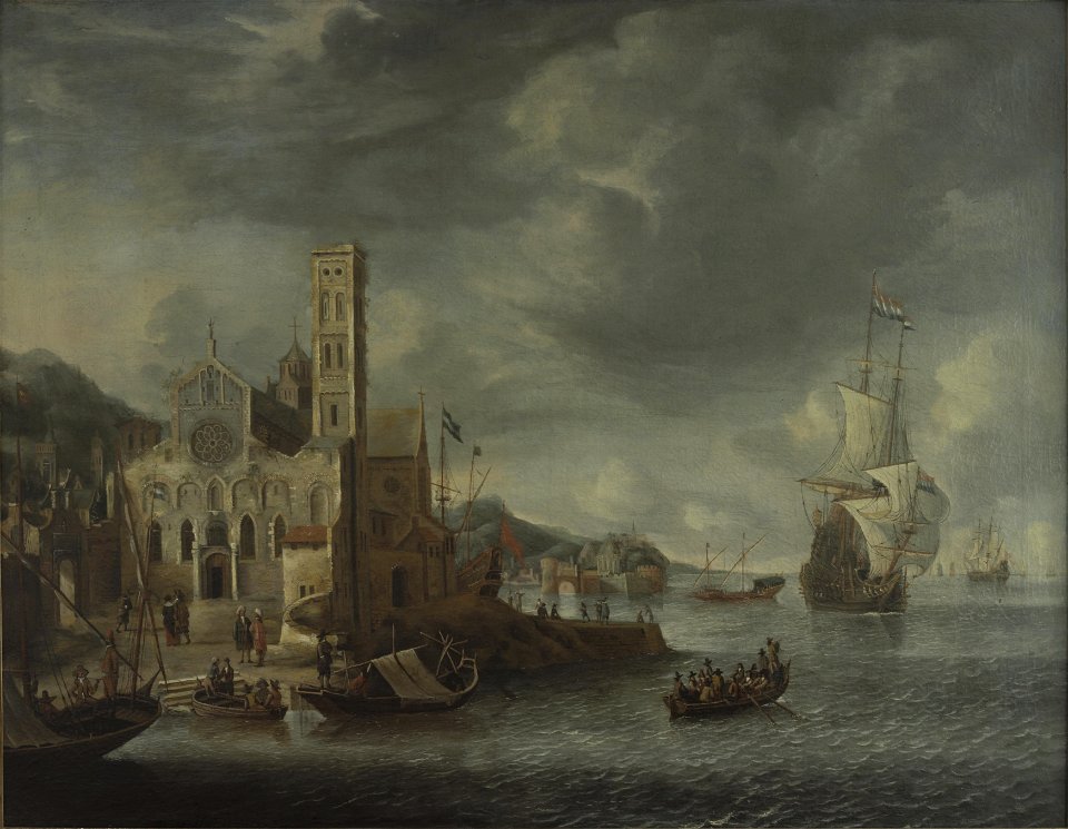 Gefantaseerd havengezicht met de Sint Mariakerk te Utrecht Centraal Museum 2577
