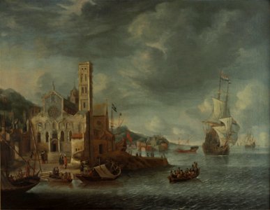 Gefantaseerd havengezicht met de Sint Mariakerk te Utrecht Centraal Museum 2577