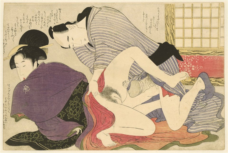 Geisha en minnaar bij vrijstaand kamerscherm-Rijksmuseum RP-P-2006-275