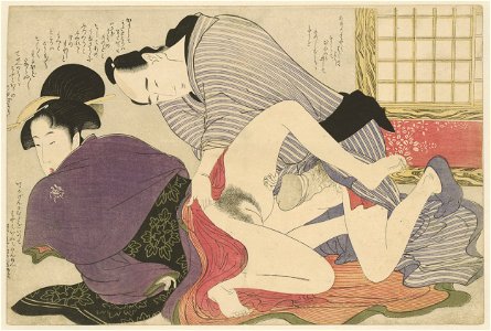 Geisha en minnaar bij vrijstaand kamerscherm-Rijksmuseum RP-P-2006-275