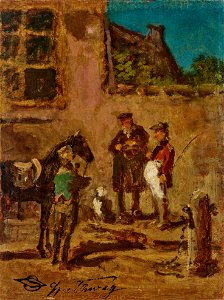 Gemälde - Reiter mit Pferd im Hof - Carl Spitzweg