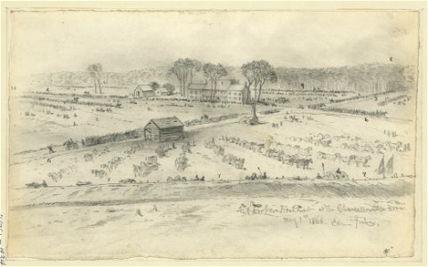 Gen. Hooker's headquarters at the Chancellorsville house - Edwin Forbes. LCCN2004661922