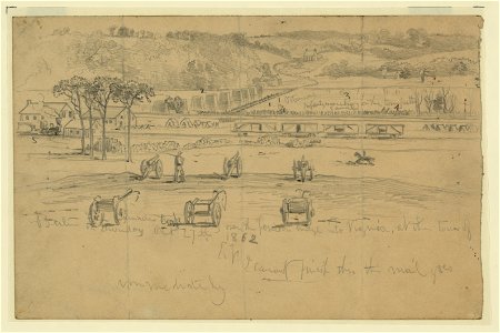 Gen. Burnside's Corp marching over the pontoon bridge into Virginia, at the town of Berlin on Thursday, Oct. 27, 1862 LCCN2004661479