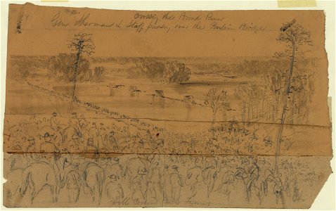 Gen Sherman & Staff passing over the Pontoon Bridge LCCN2004661240