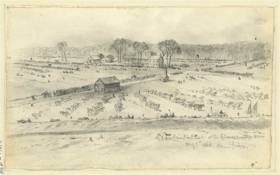 Gen. Hooker's headquarters at the Chancellorsville house - Edwin Forbes. LCCN2004661922