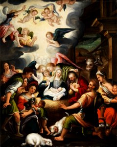 Gemäldepaar Geburt Christi Deutschland 17 Jh 1 Anbetung der Hirten