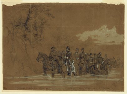General Sickles and Staff in a reconnoitering expedition along the banks of the Potomac LCCN2004660374