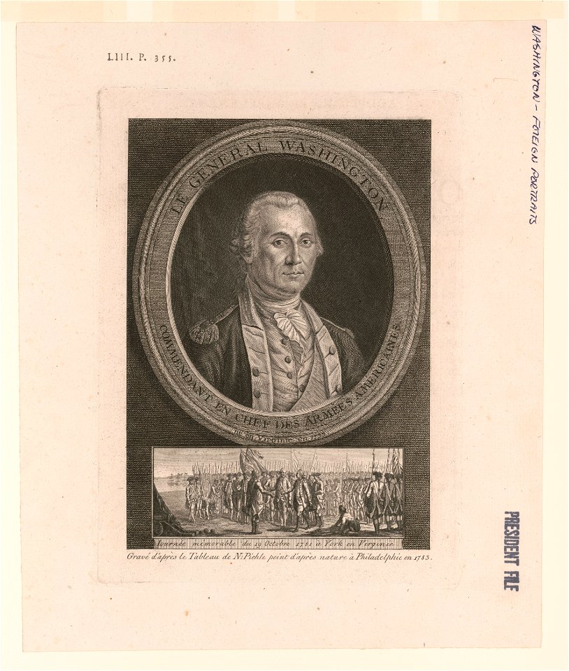 General Washington. Le General Washington Commendant en chef des armées Américaines. Gravé d'après le tableau de Ni. Piehle peint d'après nature a Philadelphie en 1783 LCCN2004665417