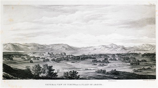 General view of Tiryns and the plain of Argos - Dodwell Edward - 1834. Free illustration for personal and commercial use.